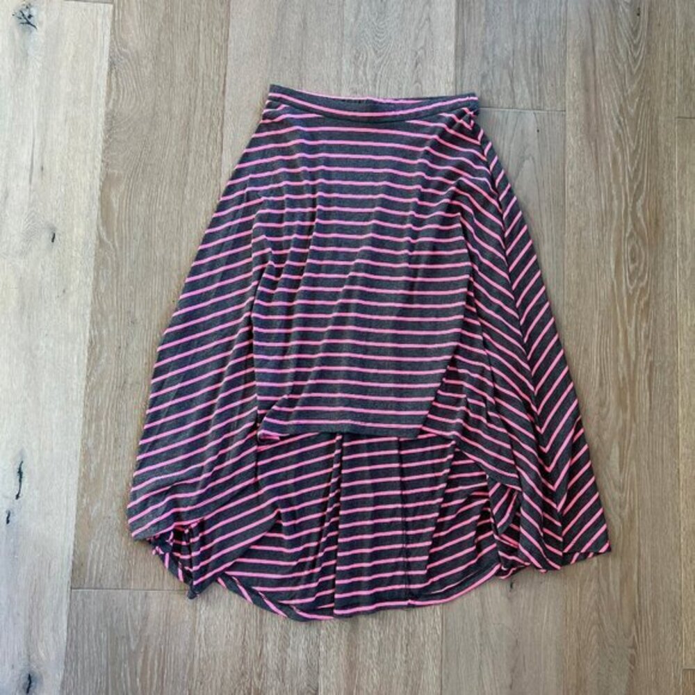 Promesa Gray and Pink Striped High Low Skirt Womens Size Large